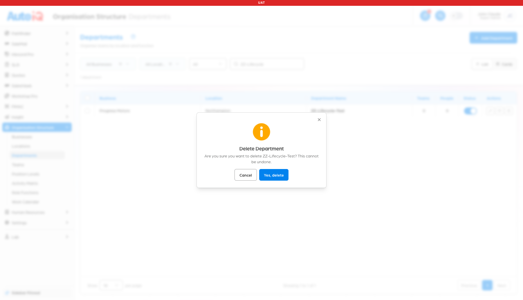 The delete confirmation asking by name
