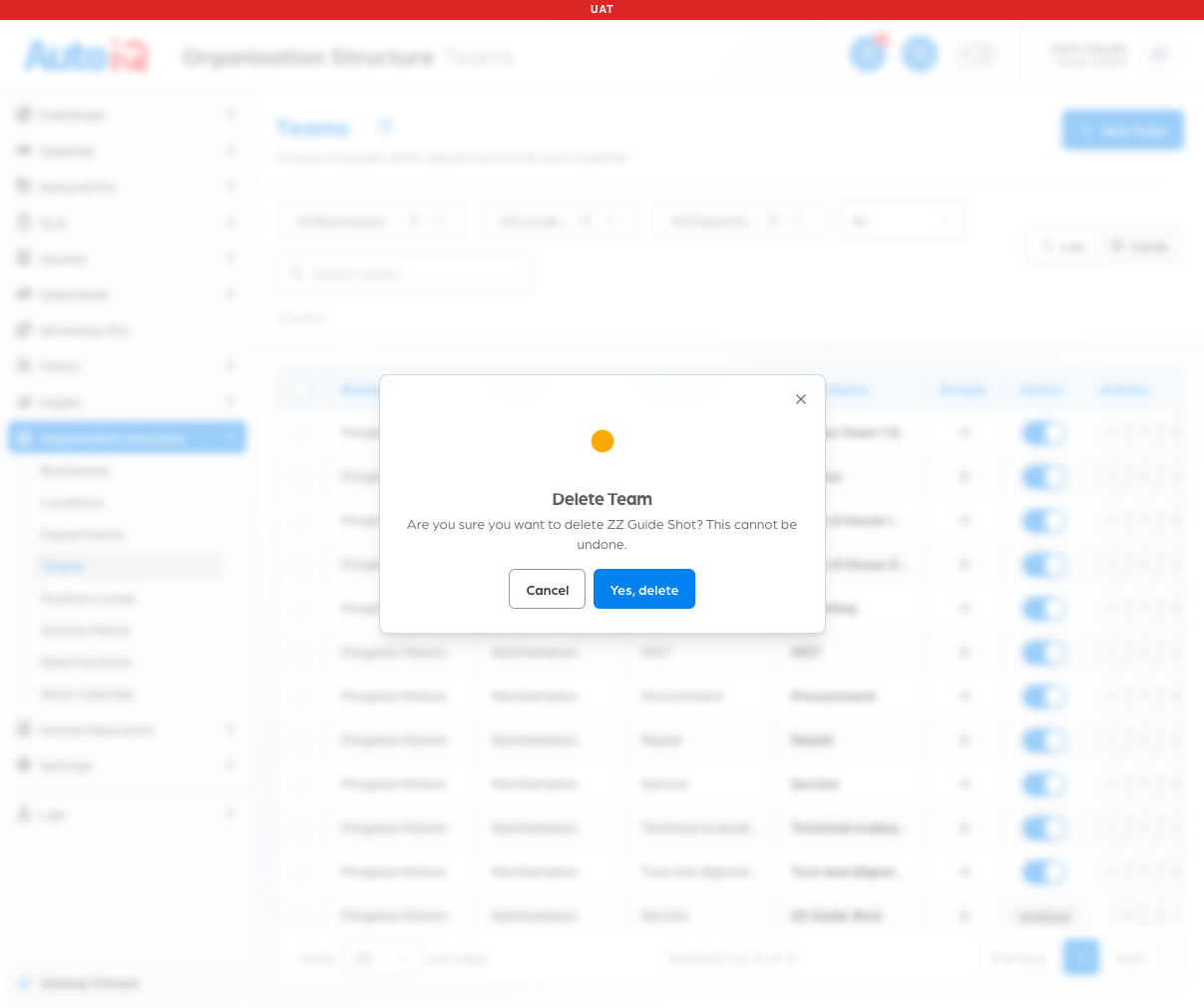 The delete confirmation asking by name