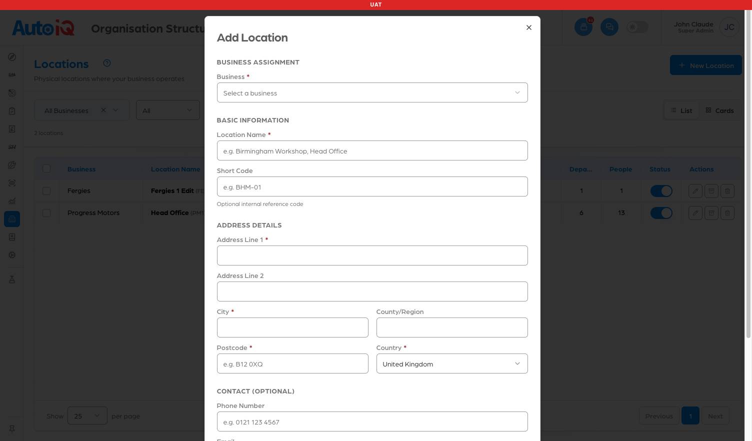 The Add Location form