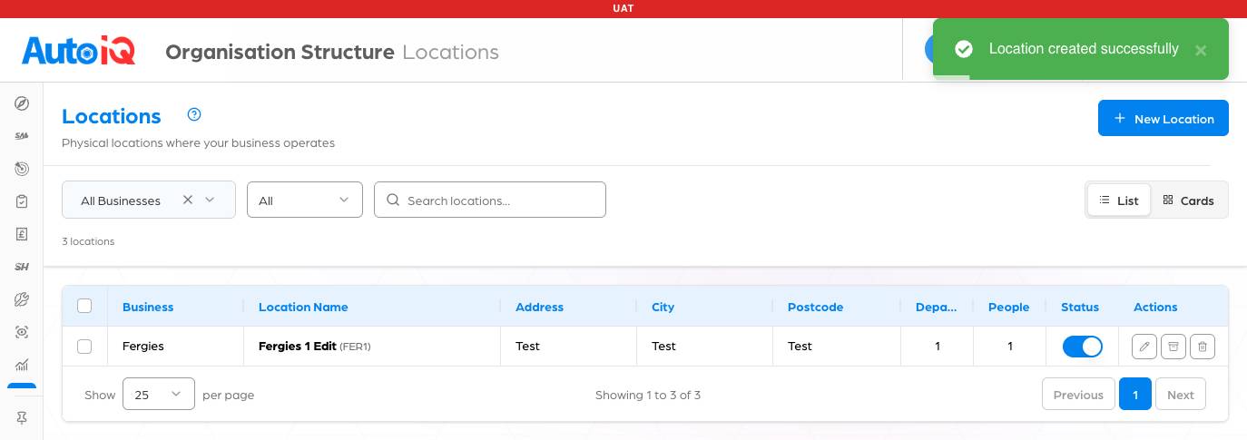 Location created successfully